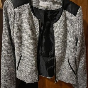 Calvin Klein Grey Blazer with Black Leather Accents